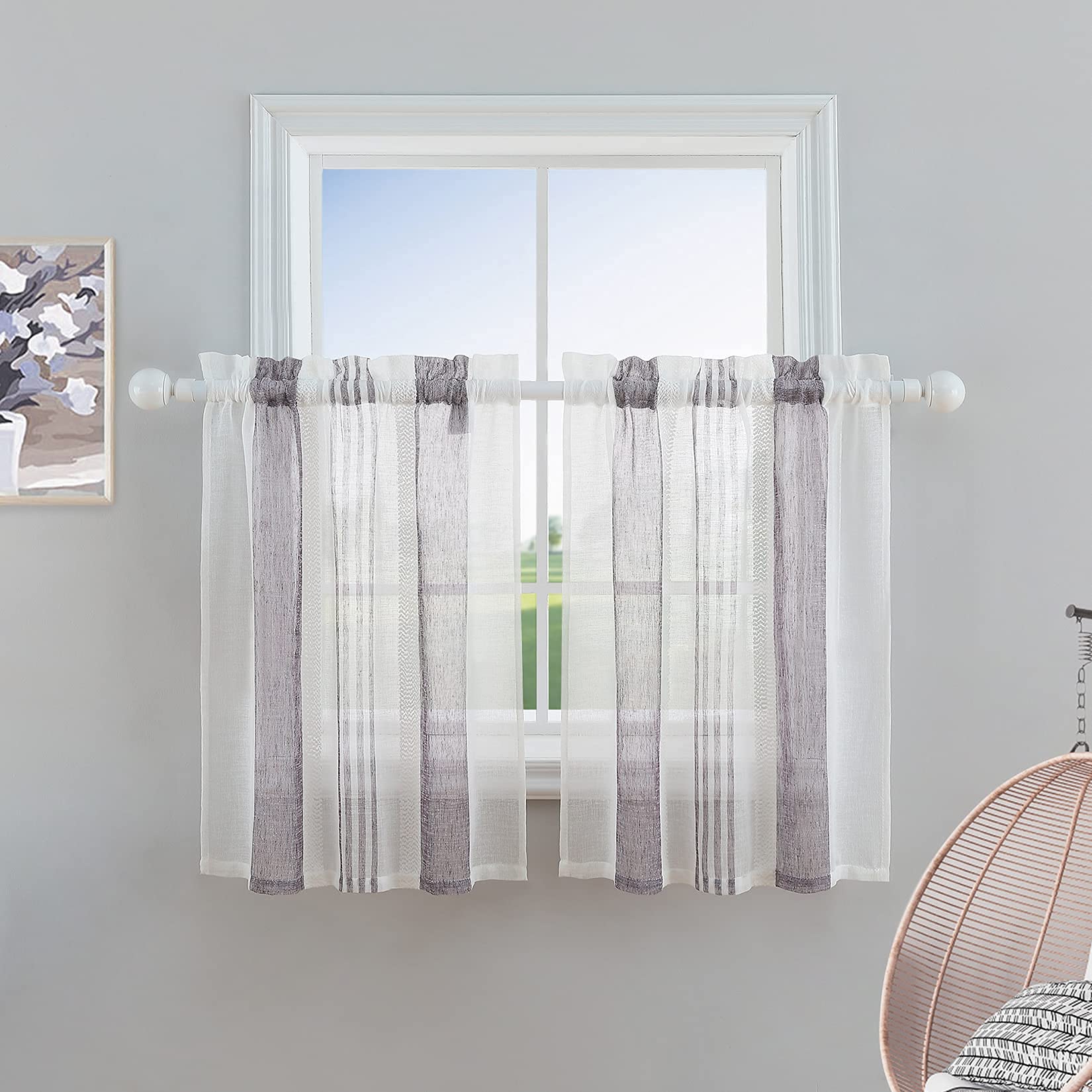 Tende trasparenti per scale da cucina Garvee, tende corte trasparenti in filo tinto a righe per finestre da bagno, viola, 27" x 30", 2 pannelli