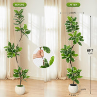 Albero di fico artificiale Garvee a foglia di violino da 6 piedi con fioriera a sfera, decorazione in muschio, foglie flessibili per soggiorno e ufficio, facile da pulire, verde