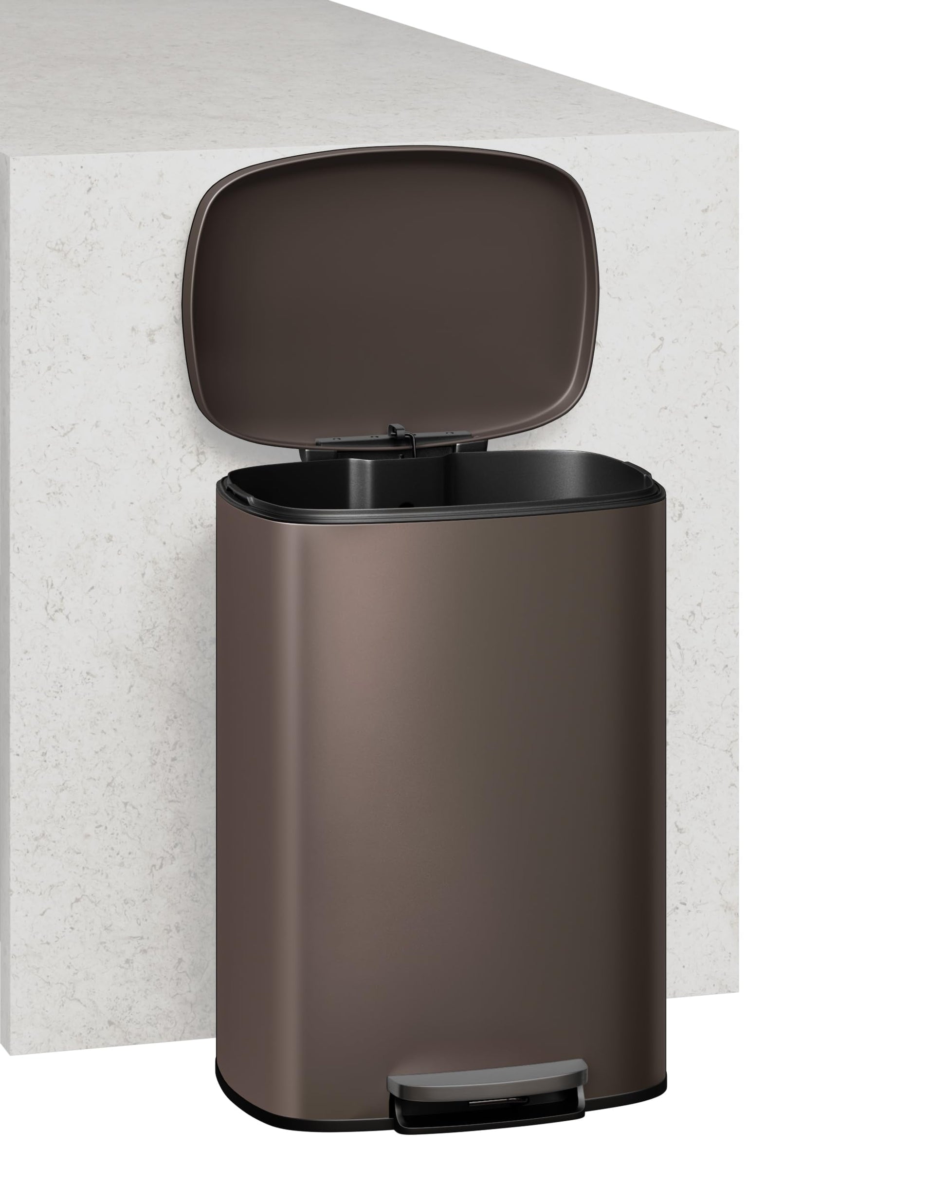 Garvee 13,2+2,6 Gal Set di bidoni in metallo antiruggine con coperchio, meccanismo a pedale, per cucina e bagno, marrone, compatto, ergonomico