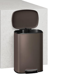 Garvee 13,2+2,6 Gal Set di bidoni in metallo antiruggine con coperchio, meccanismo a pedale, per cucina e bagno, marrone, compatto, ergonomico