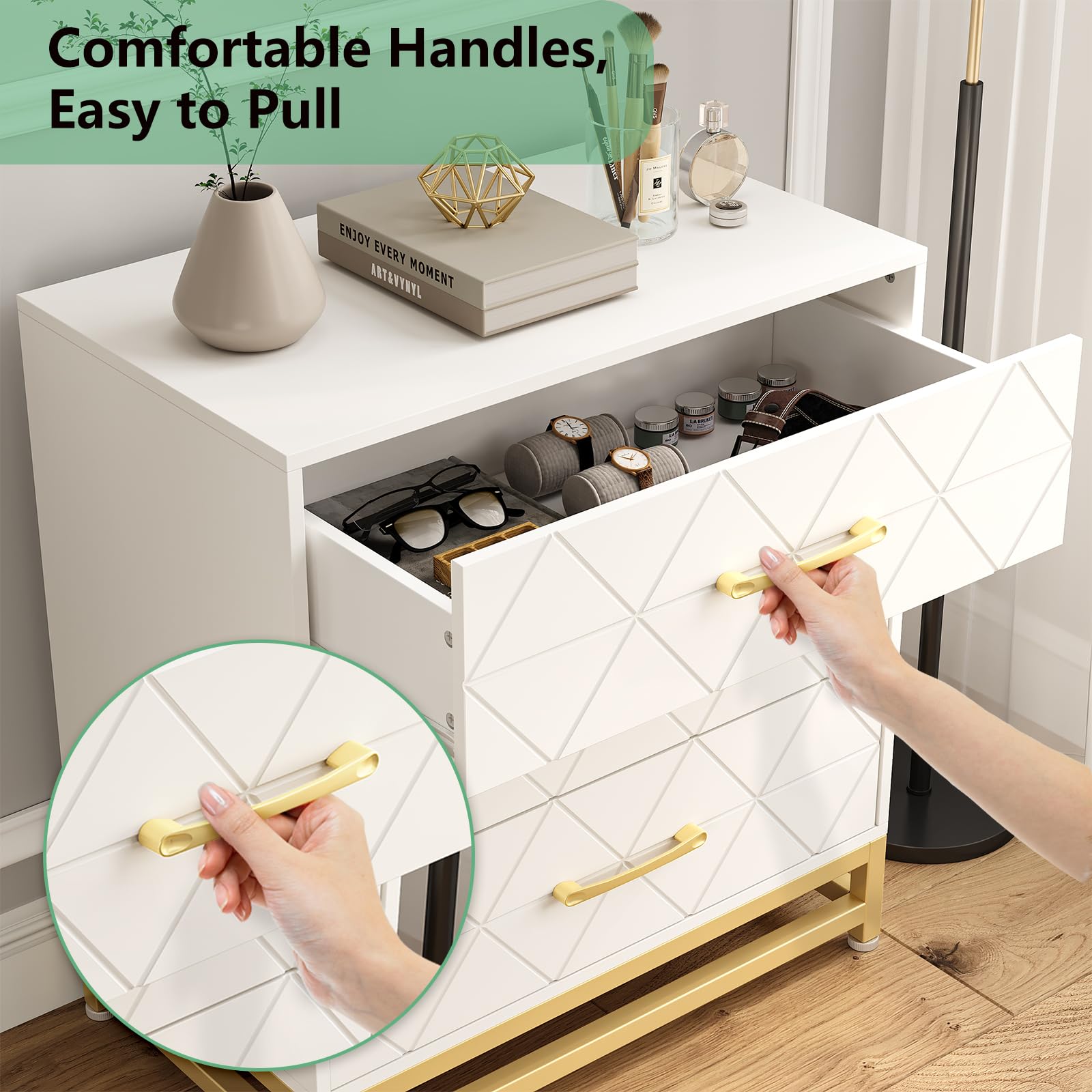 Cassettiera in legno Garvee per camera da letto, 3 cassetti, MDF, bianca, moderna, antipolvere, robusta, compatta, per corridoio o soggiorno