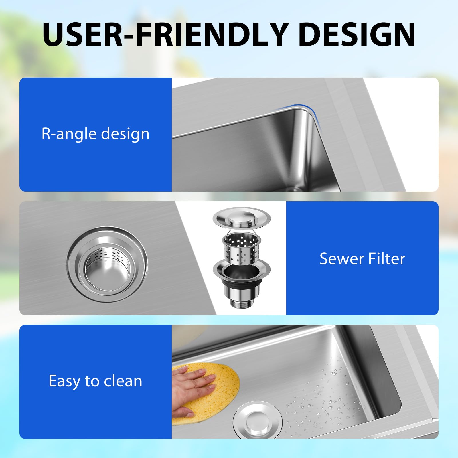 Lavello doppio in acciaio inossidabile Garvee da 33 pollici per garage e giardino, rubinetti per acqua calda e fredda, argento antiruggine, indipendente