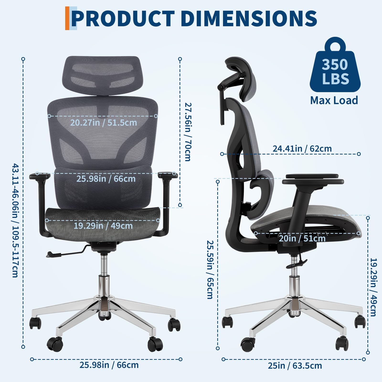 Sedia da ufficio ergonomica Garvee con rete traspirante, braccioli 3D, altezza del sedile regolabile, poggiapiedi in acciaio, reclinazione di 135°, grigia per ufficio e gaming
