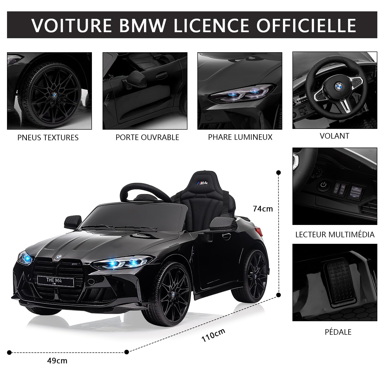 Garvee Kids Electric Car 12V con licenza BMW M4 con telecomando 2.4G, USB, musica LED, stabile, sicura, multicolore
