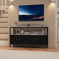 Mobile TV Garvee da 50 pollici, mobiletto TV compatto per soggiorno, 2 cassetti, legno grigio, cassetti neri, consolle TV in stile cassettiera, camera da letto