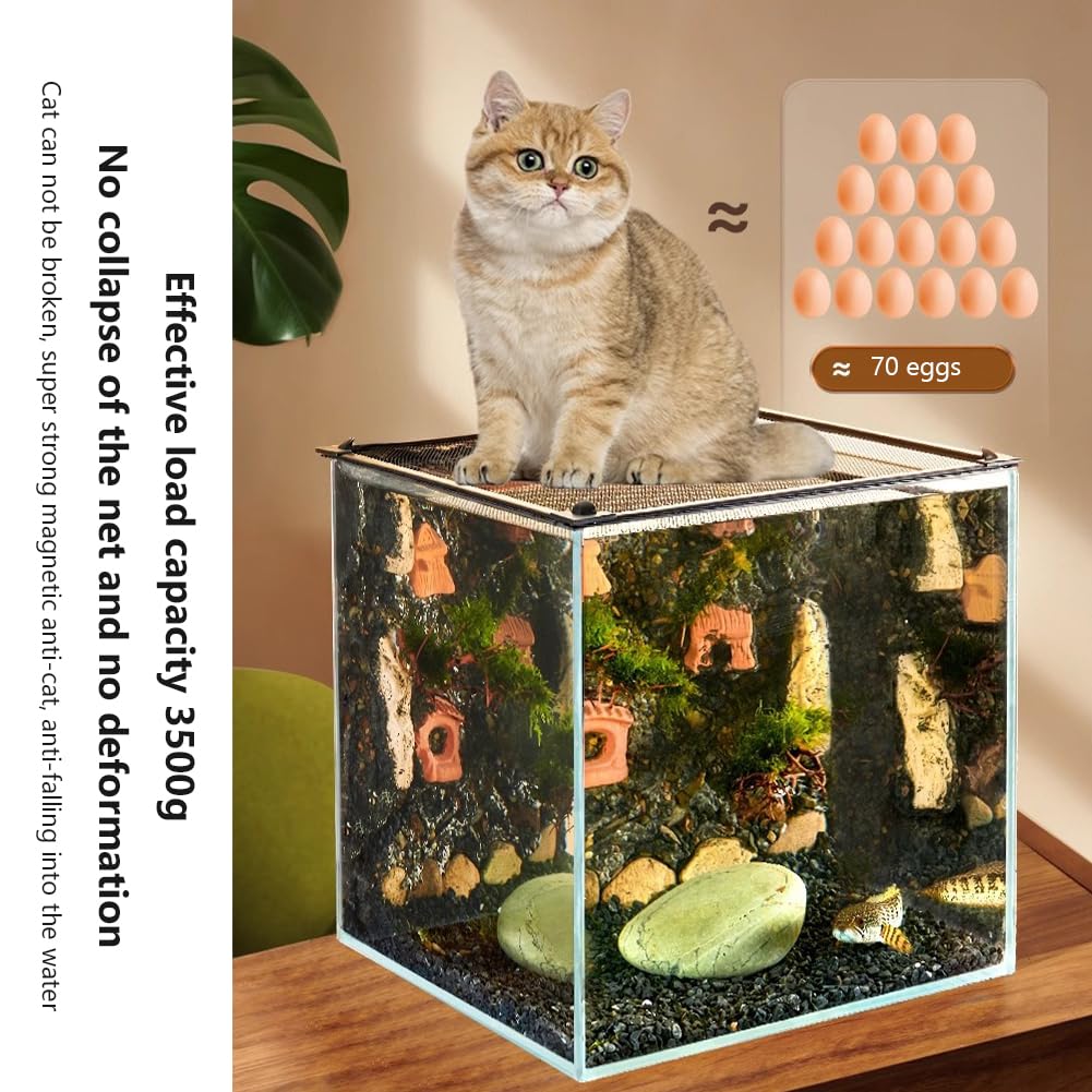 GARVEE Copertura magnetica per acquario nera 40x25cm - Protezione contro i salti dei pesci, materiale robusto, facile da pulire