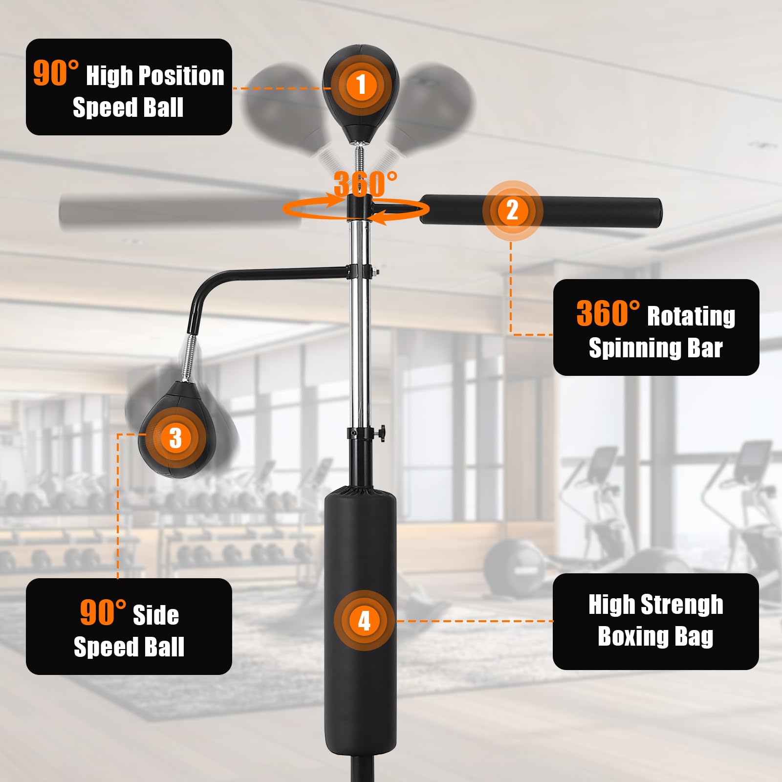Sacco da Boxe Autoportante 3 in 1 Garvee per Festa del Papà - 2 Palle Velocità, Girevole 360°, Altezza Regolabile, PU Nero Kickboxing