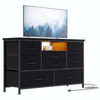 Mobile TV Garvee a 8 cassetti con illuminazione a LED e presa di corrente per soggiorno e camera da letto, in legno MDF, grande, leggero, gestione dei cavi