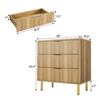 Cassettiera Garvee a 3 cassetti, moderna in legno con gambe in metallo, pannello scanalato, per camera da letto e ufficio, 28"P x 17"L x 30"A, oro
