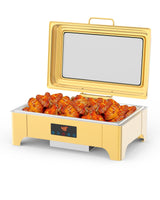 Set Chafing Dish Garvee Profi 9L Acciaio Inox per Buffet e Catering, Riscaldamento Efficiente, Facile da Pulire, Manici Ergonomici, Impilabile - Oro