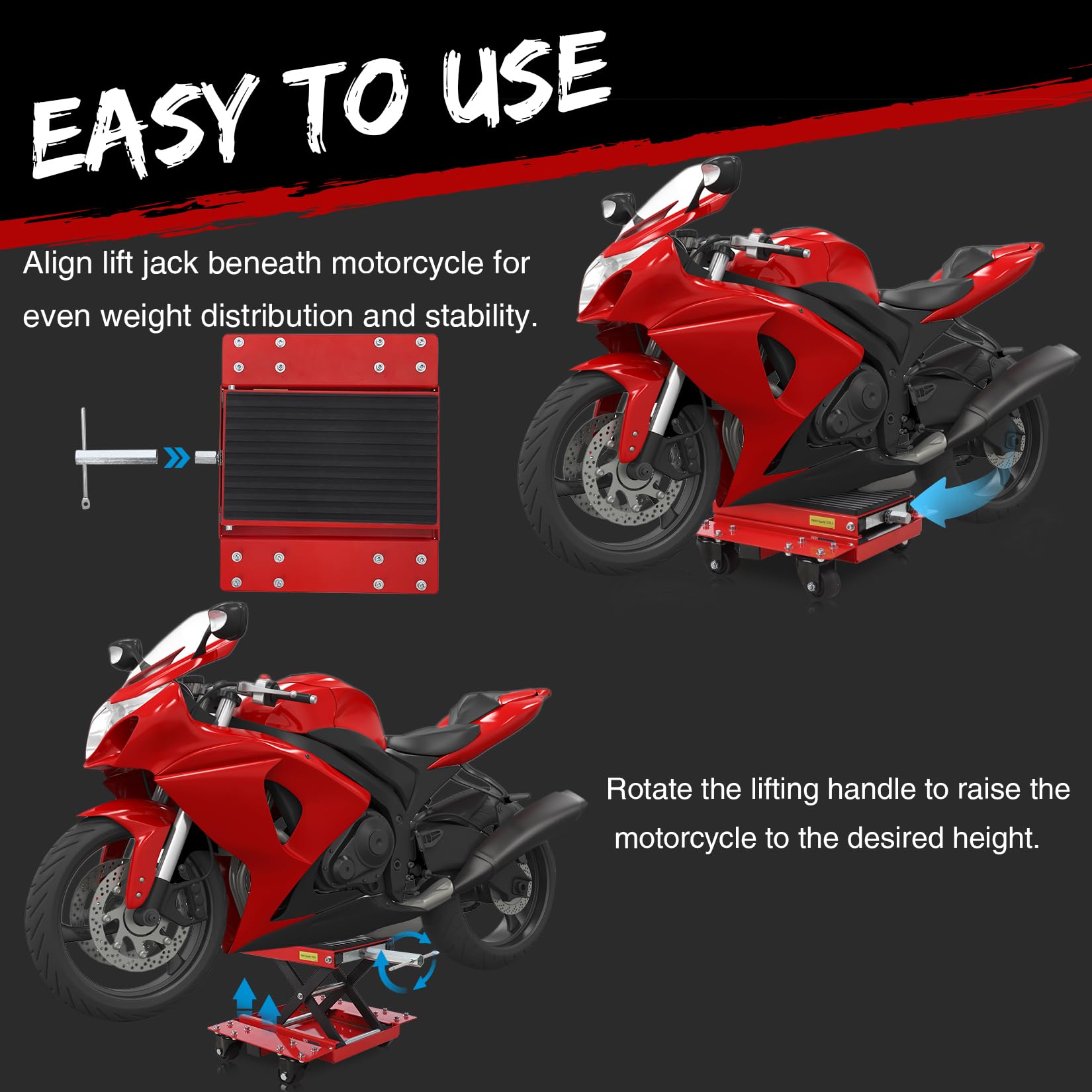 Sollevatore per moto Garvee da 1200 libbre con carrello, sollevatore a forbice, telaio a X in acciaio per garage e officina, regolabile, nero