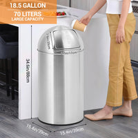 Pattumiera Garvee in acciaio inox da 18,5 galloni con coperchio a pressione per uso commerciale e all'aperto, 15,4x15,4x34,6 pollici, antiruggine