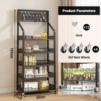 Carrello da cucina Garvee con ruote, 5 ripiani, porta snack, 60 x 27 x 170 cm, nero