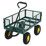 Carrello da Giardino in Acciaio Garvee | 249 kg, Maniglia 180° Girevole, Ruote Pneumatiche 25 cm, Lati Rimovibili, Nero - Verde