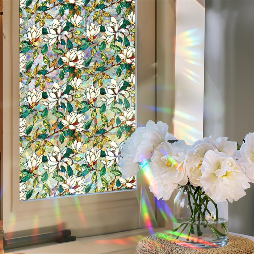 Pellicola per finestre statica Garvee, motivo vegetale, incisa in 3D, anti-sole, elettrostatica, riutilizzabile, 45x100 cm, soggiorno e cucina