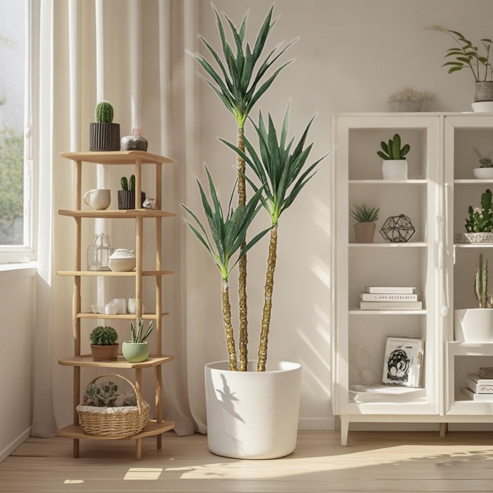 Garvee Pianta artificiale di legno di ferro brasiliano, 6 piedi, albero da giardino con 5 tronchi, flessibile, facile da pulire, materiale PE, elegante vaso per decorazioni interne ed esterne, verde