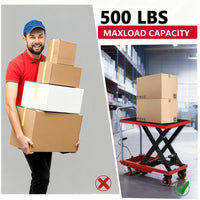Tavolo elevatore Garvee da 28,5 pollici, manuale, in acciaio, idraulico, capacità di sollevamento di 500 libbre, 4 ruote, per carichi pesanti in garage, officina e industria con altezza regolabile