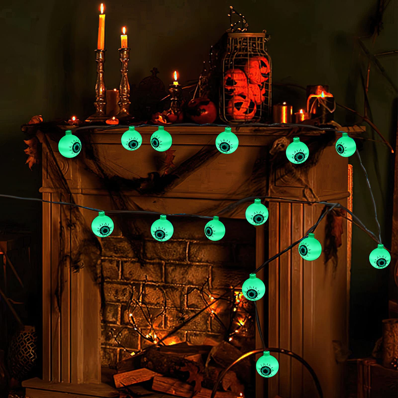 Garvee Luce LED Halloween Augapfel 5m 30 LED 8 Modi Batteria IP44 Verde Interno Esterno Festa
