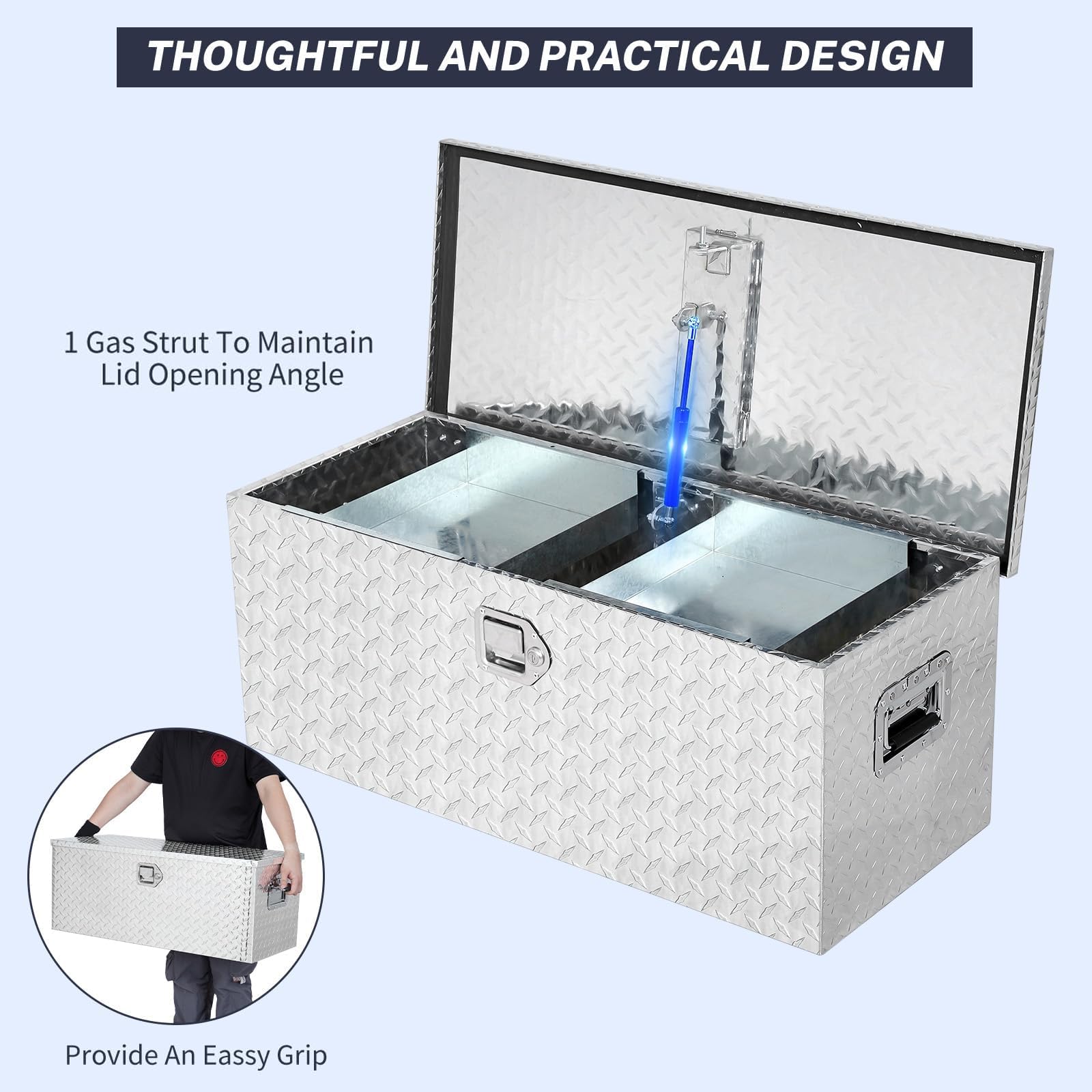 Cassetta portautensili in alluminio Garvee per camion con 2 scatole metalliche, robusta, con serratura, resistente alle intemperie, 36"x15"x14", argento, per pick-up, rimorchi, camper