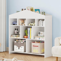 Garvee Libreria per Bambini con 9 Cubi di Stoccaggio, Organizer Giocattoli, Design a Casetta, Legno Robusto, Antiribaltamento, Facile da Pulire, per Cameretta e Asilo, 39.4x40.7x11.8 Pollici, Naturale