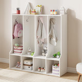 Garvee Armadio Scuola 4 Sezioni con 4 Cubi, 8 Ganci, Legno Eco-Friendly, Sicuro e Anti-Ribaltamento, Bianco, per Asilo e Casa - White