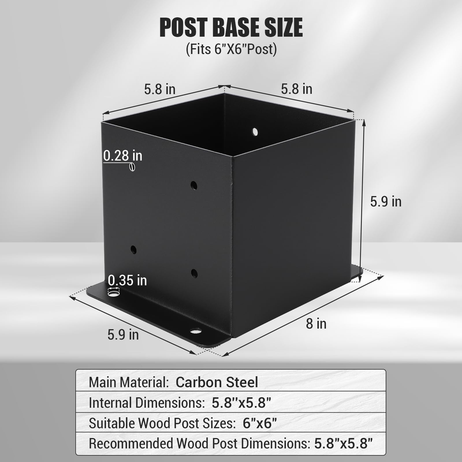 Staffa per terrazza Garvee 6x6 con base per palo e rivestimento a polvere, acciaio, base per interni, resistente alle intemperie per recinzioni, pergolati, terrazze, kit di montaggio da 8 pezzi