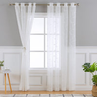 Garvee Klassische Transparente Vorhangpaneele Waschbar Bestickte Strukturierte Ösenvorhänge Wohnzimmer Weiß 132x137cm