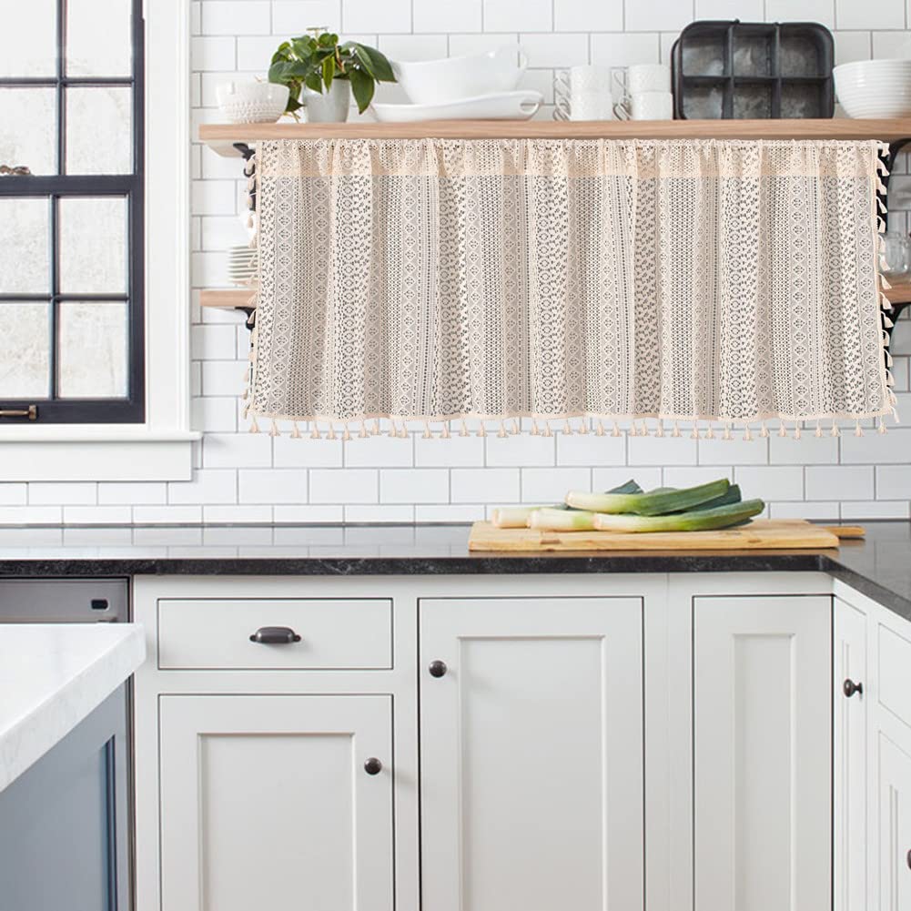 Garvee, grembiuli da cucina corti, tende oscuranti in lino cavo, stile boho, mezza tenda, lavanderia, bagno, mobiletto per vino, 150x45 cm