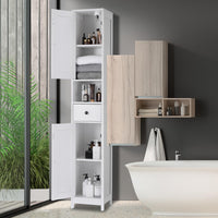 Mobiletto da bagno alto Garvee con 2 ripiani regolabili, autoportante, MDF resistente, design bianco moderno, salvaspazio per bagno e cucina