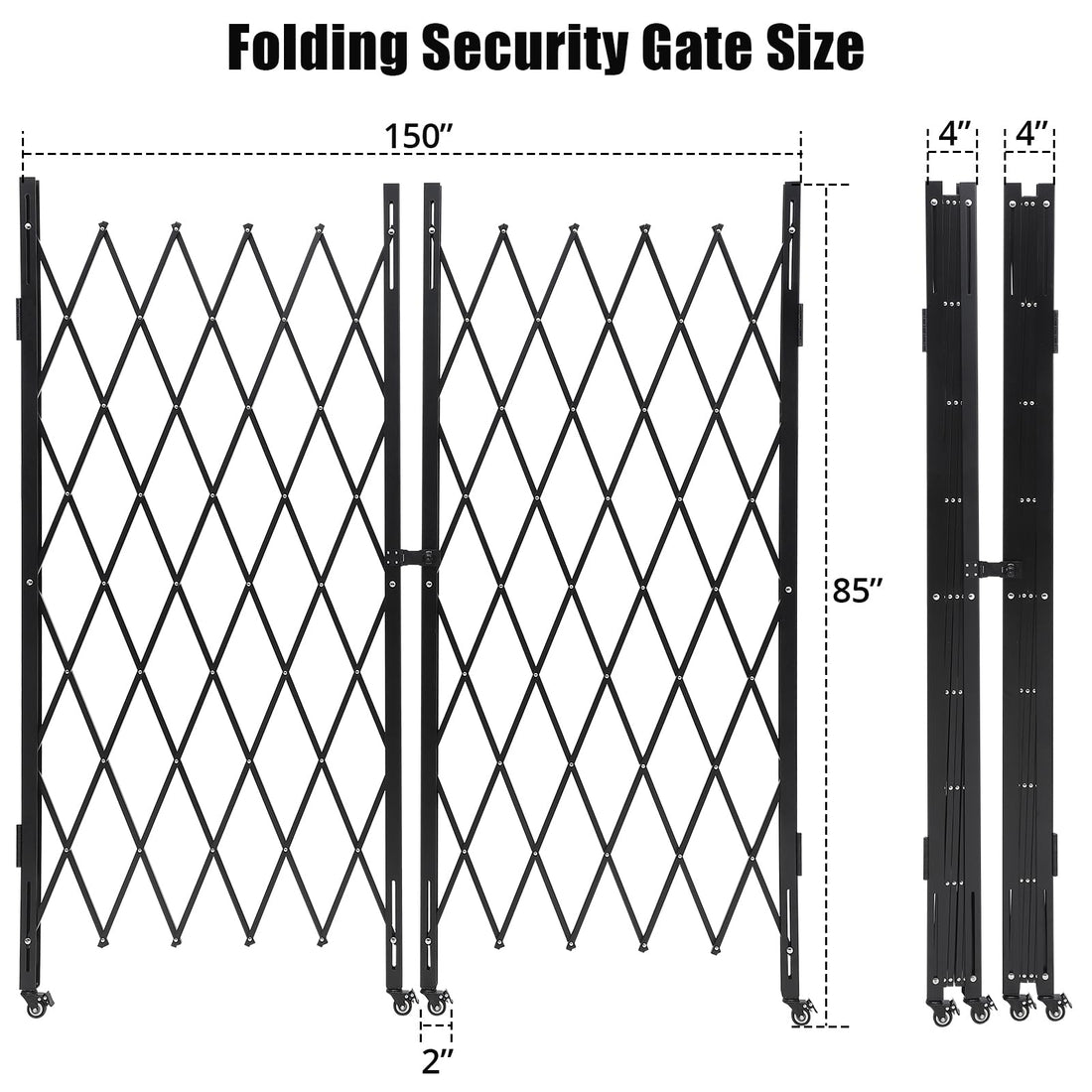 GARVEE Cancello di Sicurezza Estensibile Nero 216 × 381 cm in Acciaio con Ruote Girevoli a 360°, Pieghevole per Garage e Magazzini
