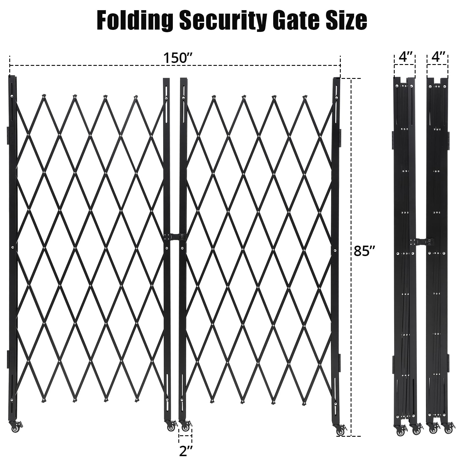 Cancello di sicurezza pieghevole Garvee in acciaio con rulli a 360°, flessibile e robusto, per la casa e l'industria, dimensioni standard, nero