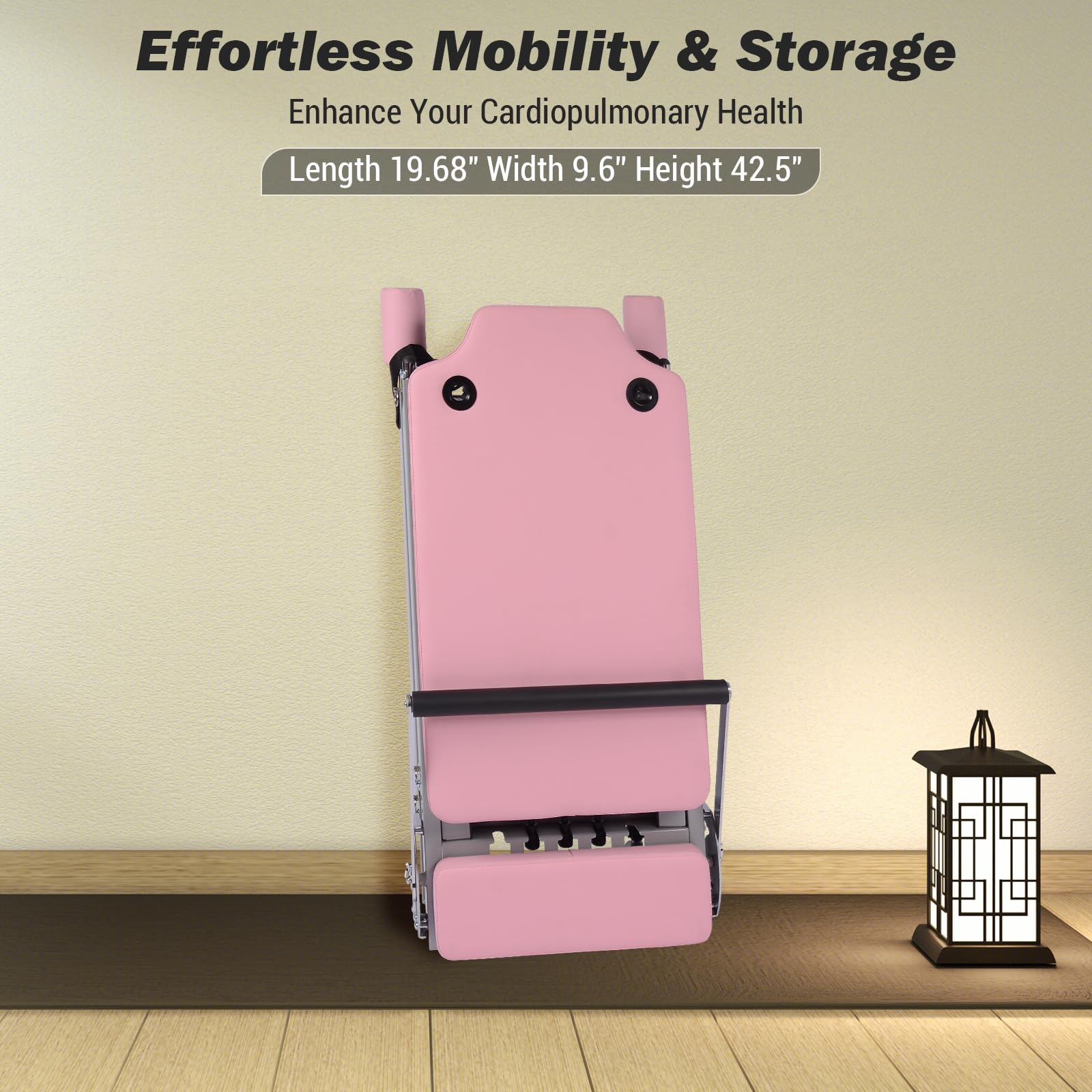 Garvee Pilates Reformer Machine Rosa Pieghevole con Fasce di Resistenza per Fitness a Casa 77,55" X 22,44" X 28,54"