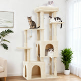 Garvee Tiragraffi Multi-Livello per Gatti Grandi 155 cm Torre Robusta con 2 Condo Spaziosi e Posti Graffi in Sisal Naturale Beige per Interni - Beige