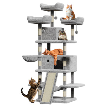Albero per gatti Garvee Large Multi-Level da 68,5" per gatti di grandi dimensioni, 9 kg+, torre robusta con tiragraffi in sisal e amache, realizzato in legno e peluche per uso interno.