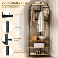 Armadio angolare Garvee con scarpiera e 6 ganci doppi, attaccapanni 3 in 1 per corridoio e ingresso, marrone rustico