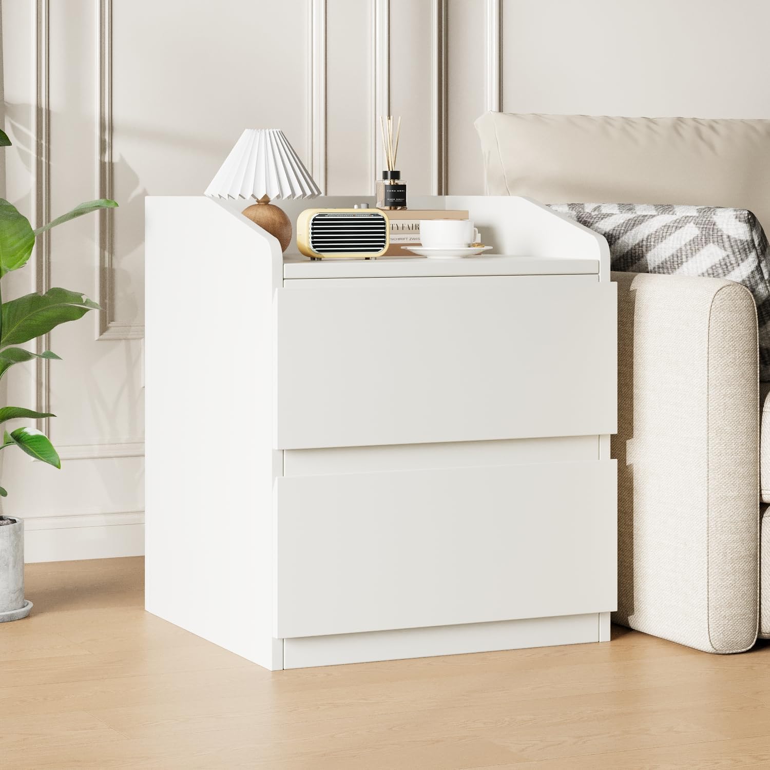 Comodino bianco GARVEE, comodino per letto a molle, cassettiera con 2 cassetti, facile da montare, può essere utilizzato come tavolino laterale, tavolino da divano, cassettiera, tavolino da caffè per camera da letto o soggiorno