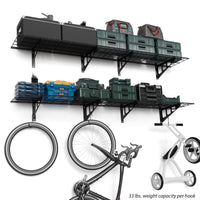 Mensola da parete Garvee da 2 pezzi, 1x6 piedi, in acciaio verniciato a polvere con ganci per officina e magazzino, 72"x12"x6", nera, capacità di carico di 600 libbre