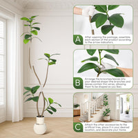 Albero di gomma artificiale Garvee da 6 piedi con fioriera in resina a sfera bianco sporco per soggiorno e ufficio, resistente ai raggi UV, foglie realistiche, durevole, beige