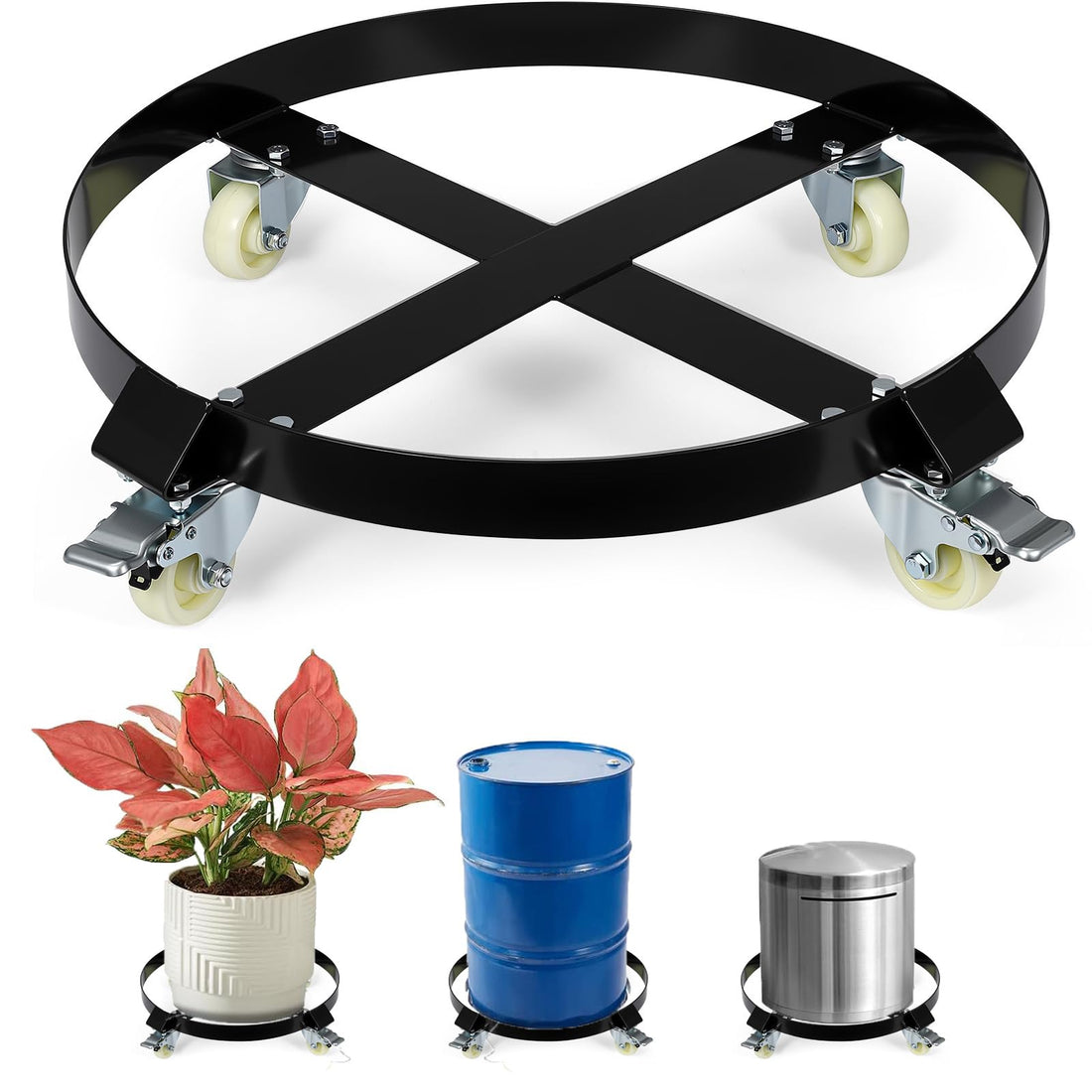 Carrello per Fusti Acciaio Garvee 55 Galloni con Rinforzi e Ruote Girevoli | 1000 libbre | Ideale per Magazzino - Perfetto Regalo Festa del Papà