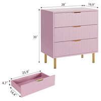 Cassettiera Garvee Modern Pink a 3 cassetti con maniglie dorate per camera da letto e soggiorno, 28"x17"x30", legno MDF