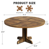 Tavolo da pranzo rotondo Garvee da 47" per 4 persone con robusta struttura in metallo e piano in MDF, design rustico per cucina e soggiorno, marrone