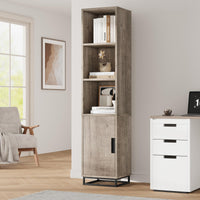 Mobiletto da bagno alto Garvee da 70" stretto con anta, ripiano regolabile, in legno, stile country moderno, nero, per cucina e soggiorno