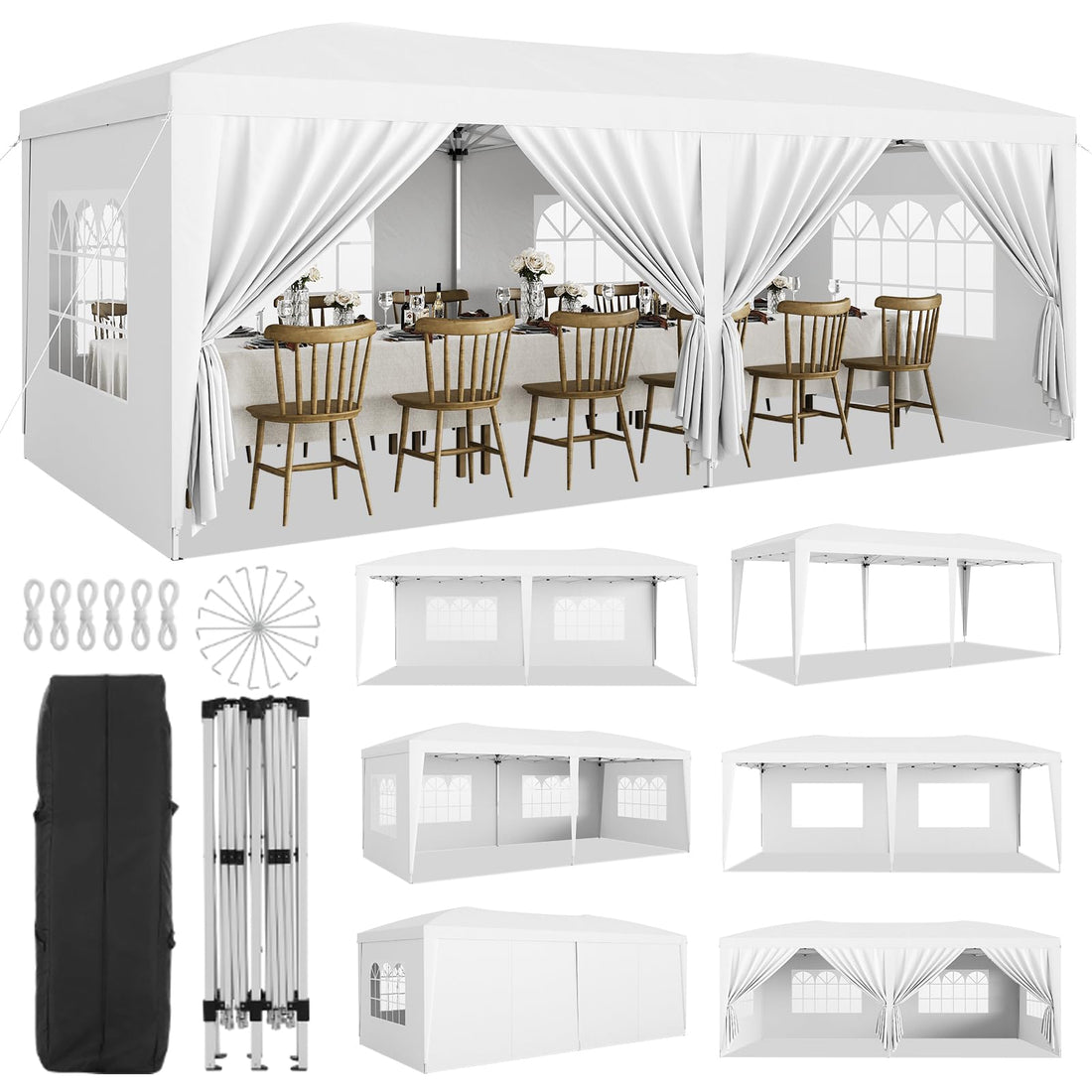 Gazebo 3x6 pop-up Garvee Heavy Duty tenda a baldacchino 3x6 m con 6 pannelli laterali rimovibili per feste e uso esterno, 3 altezze regolabili, nero