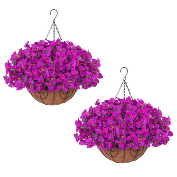 Garvee Set di fiori di bouganville artificiali con cesto per giardino e terrazza, viola, resistenti ai raggi UV e alle intemperie