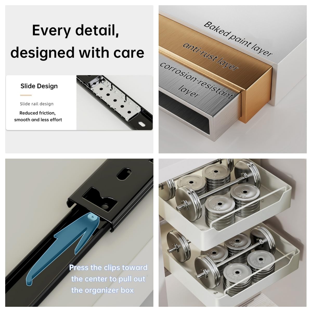 Organizzatore estensibile per mobili da cucina Garvee, acciaio al carbonio, autoadesivo, nero, 25x43x7 cm, per cucina e bagno