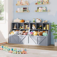 Libreria per bambini e organizer per giocattoli Garvee con 3 ripiani aperti, 2 grandi scatole, grigio per cameretta e sala giochi, robusta, sicura, MDF, 35,4"x16,5"x36,2"