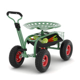 Garvee Carrello da Giardino con Sedile Girevole 360° e Manico Sterzante - Ergonomico per Orti e Giardinaggio