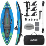 Garvee Kayak Gonfiabile per Adulti Capacità 181 kg, 3 Pinne Rimovibili, Sedile EVA Regolabile, PVC Resistente, Blu, Per Laghi e Fiumi