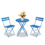 Garvee Set Bistro Da Esterno 3 Pezzi Tavolo E 2 Sedie Pieghevoli Metallo Resistente Per Balcone Giardino Blu - Blue