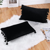 Cuscino in velluto Garvee con nappe, cerniera nascosta, 12x20 pollici, nero, rettangolare, per soggiorno